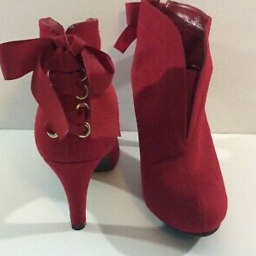 Red Ankle Boot with Bow